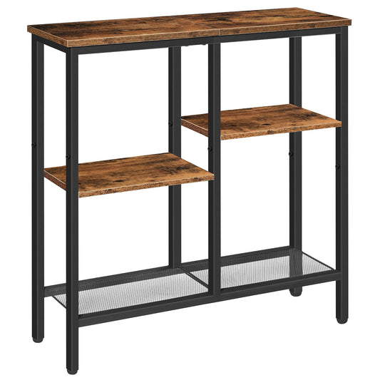 HOOBRO Console Table, Narrow Console Table, Slim Sofa Table with 4-Tier Storage Shelves, Industrial Hallway Table with Metal Mesh Shelf, for Hallway,