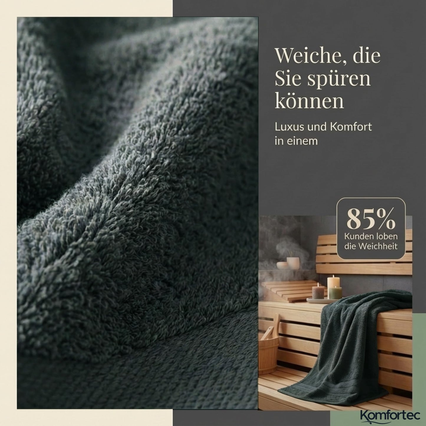 Komfortec Set of 8 Hand Towels 100% Cotton, 4 Bath Towels 70 x 140 cm and 4 Hand Towels 50 x 100 cm, Terry Cloth, Soft, Towel, Large, Dark Green