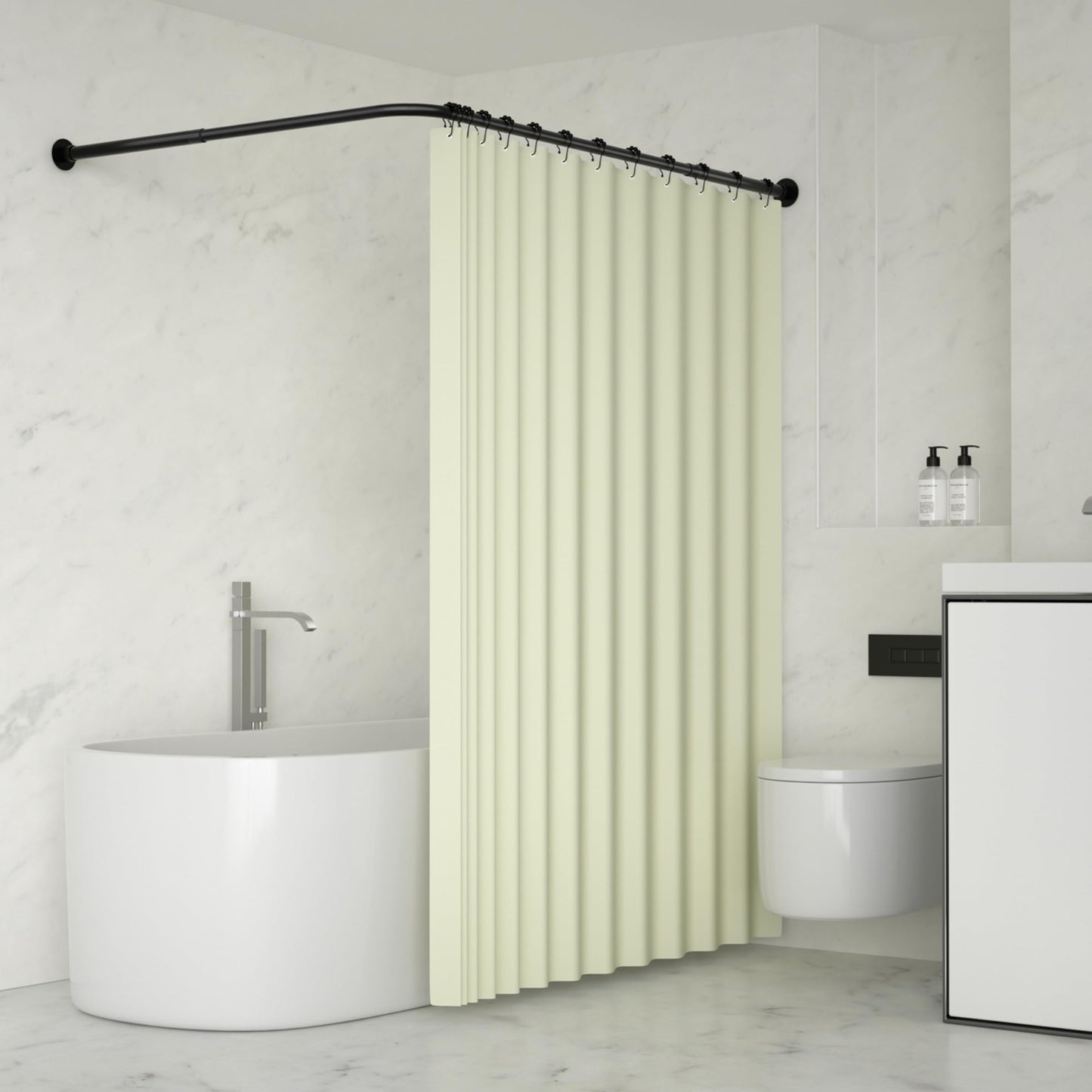 YOFOQ Shower Curtain Rail L Shape, Adjustable L-shaped Corner Shower Rail 60-93.5 x 60-93.5 cm, Stainless Steel Shower Curtain Rail for Bathtub with