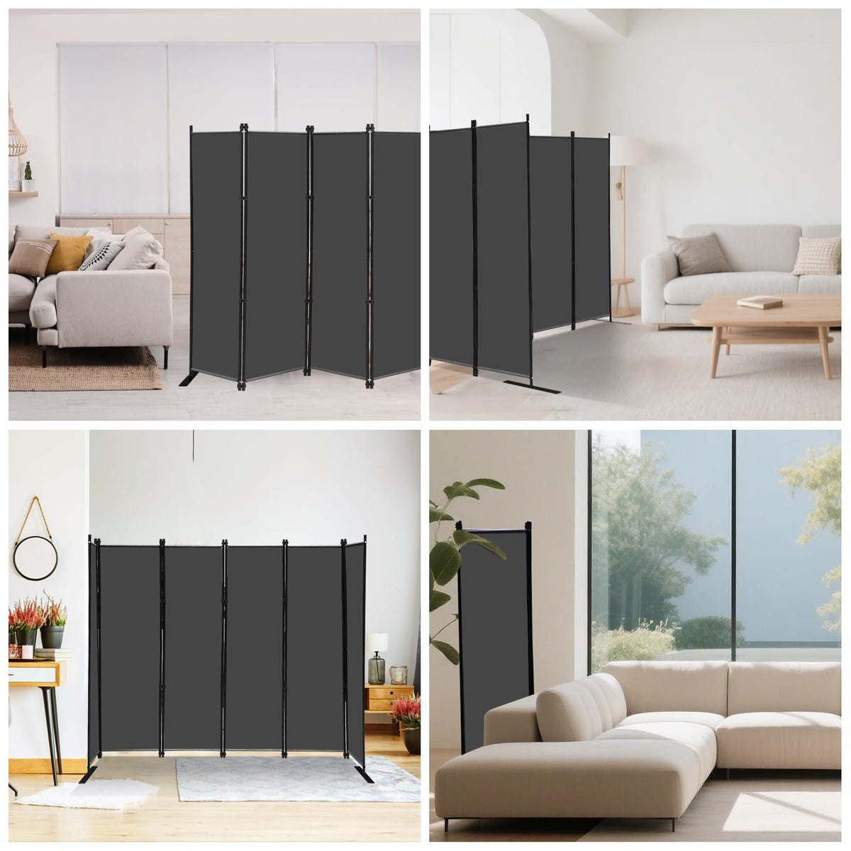 KEORTUN 6-Panel Room Dividers and Folding Privacy Screens 304W x183H cm Office Partition Freestanding Divider for Home Office, Grey