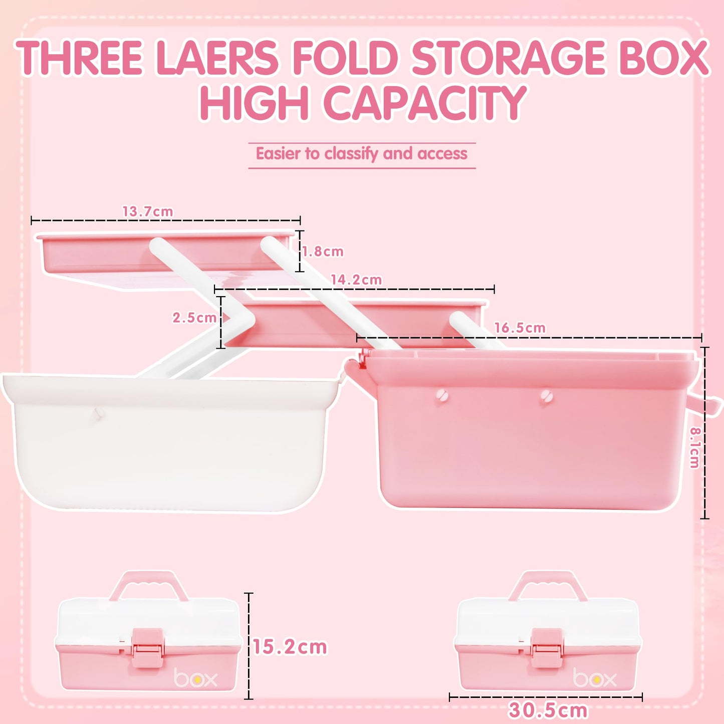 Creahaus 12in 3 Layer Multipurpose Storage Box/Craft Storage Boxes With Compartments/Plastic Tool Box/Medicine Storage Box/Hair Accessories