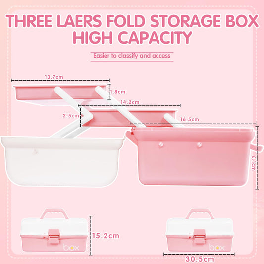 Creahaus 12in 3 Layer Multipurpose Storage Box/Craft Storage Boxes With Compartments/Plastic Tool Box/Medicine Storage Box/Hair Accessories