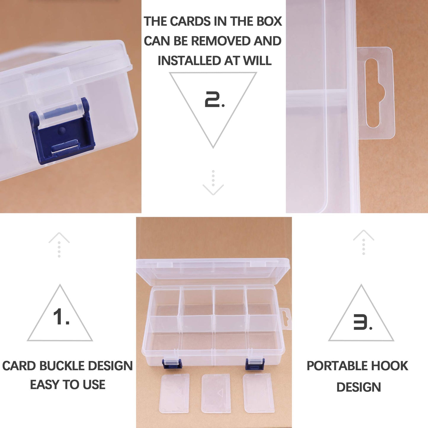 Lamondre 2 Pcs Jewellery Storage Box Bead Earring Organisers Compartment Storage Boxes Plastic Organiser Box with 8 Adjustable Dividers Containers