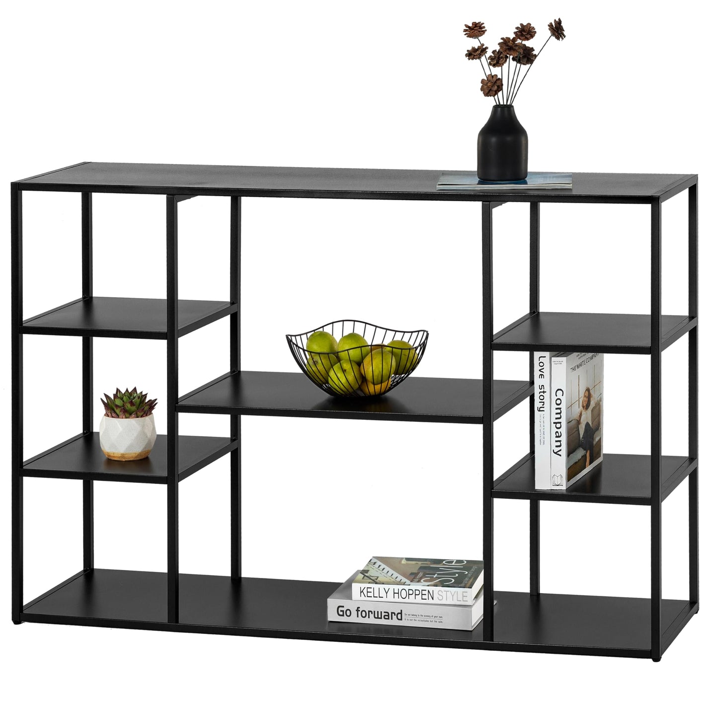 HDANI 120cm Long Sofa Console Table,Narrow Modern Entryway Table Behind Couch with Storage Shelves,4 tier Shelf Bookshelf for Living