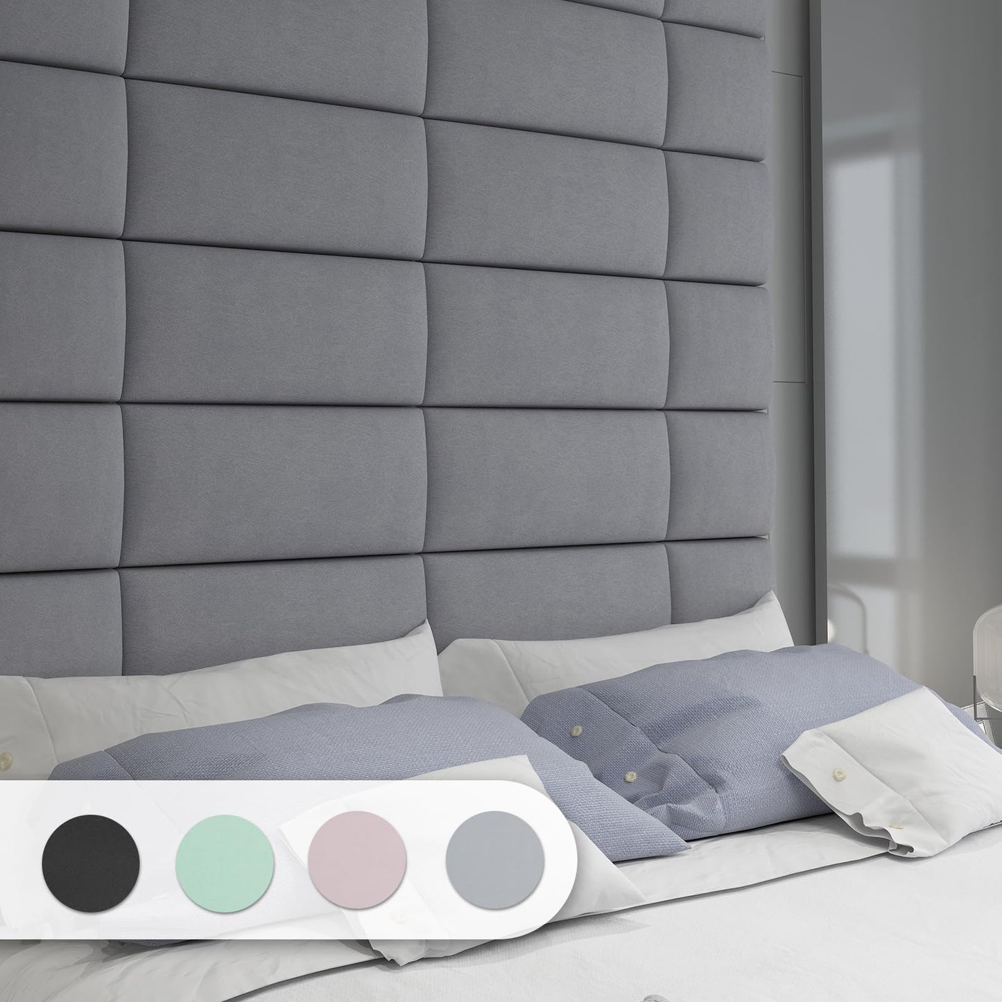 Art3d Peel and Stick Headboard for Twin in Grey, Pack of 6 Panels Sized 9.84" x 23.62", Soundproof Wall Panels 3D, Upholstered Wall Panel