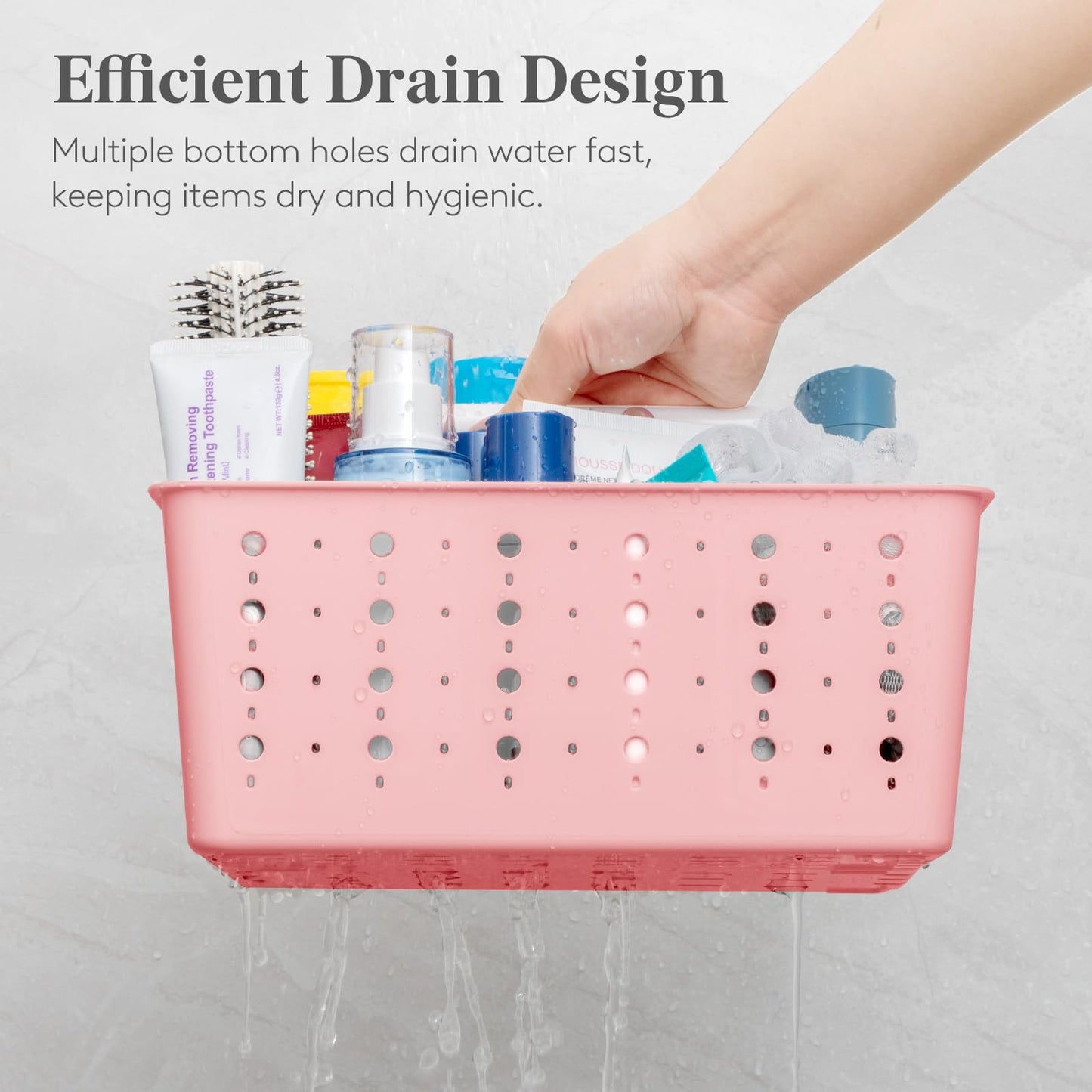 Lifewit Plastic Shower Caddy with Compartments and Handle, Pink