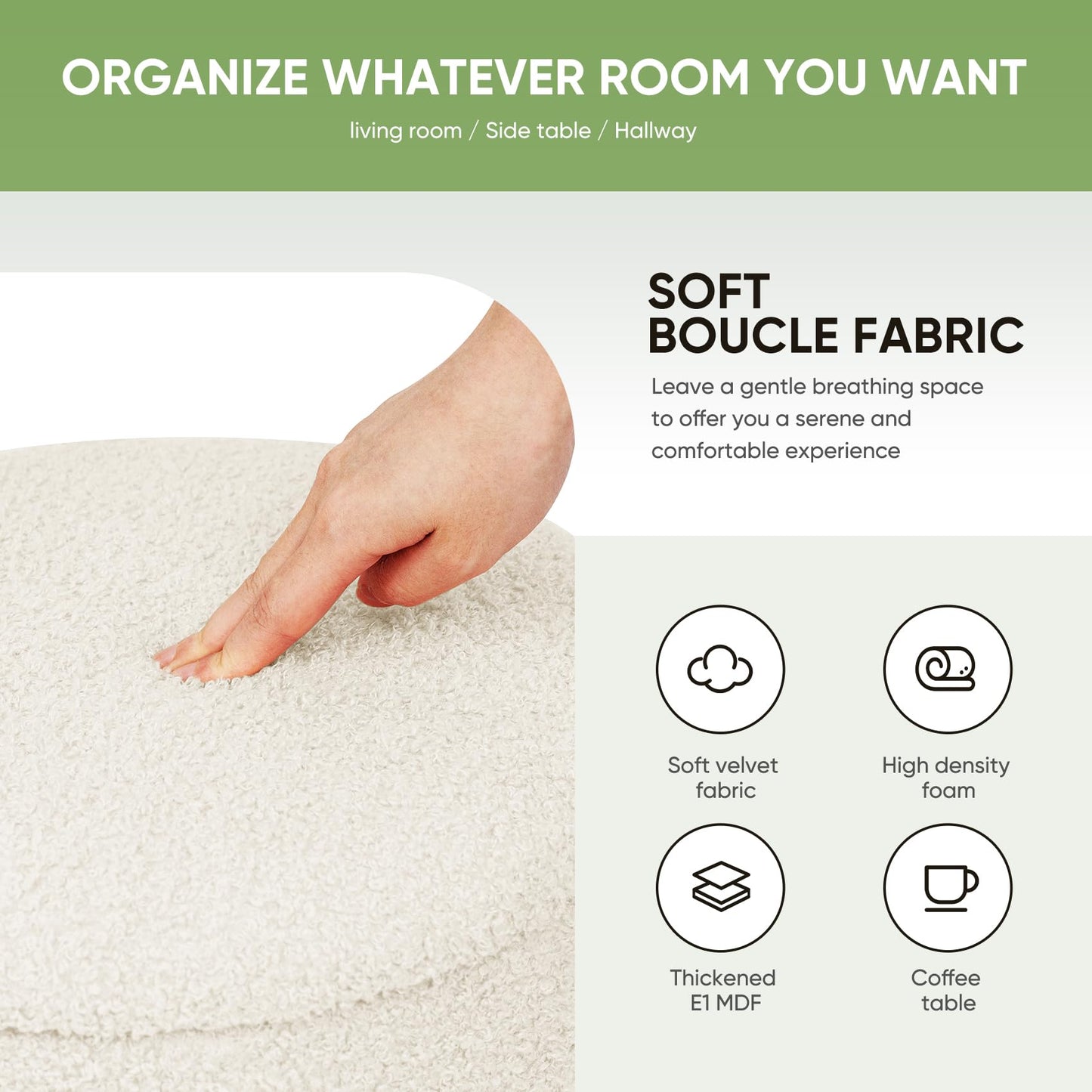 Bonlife Large Round Ottoman with Storage, Folding Footstool with Lid