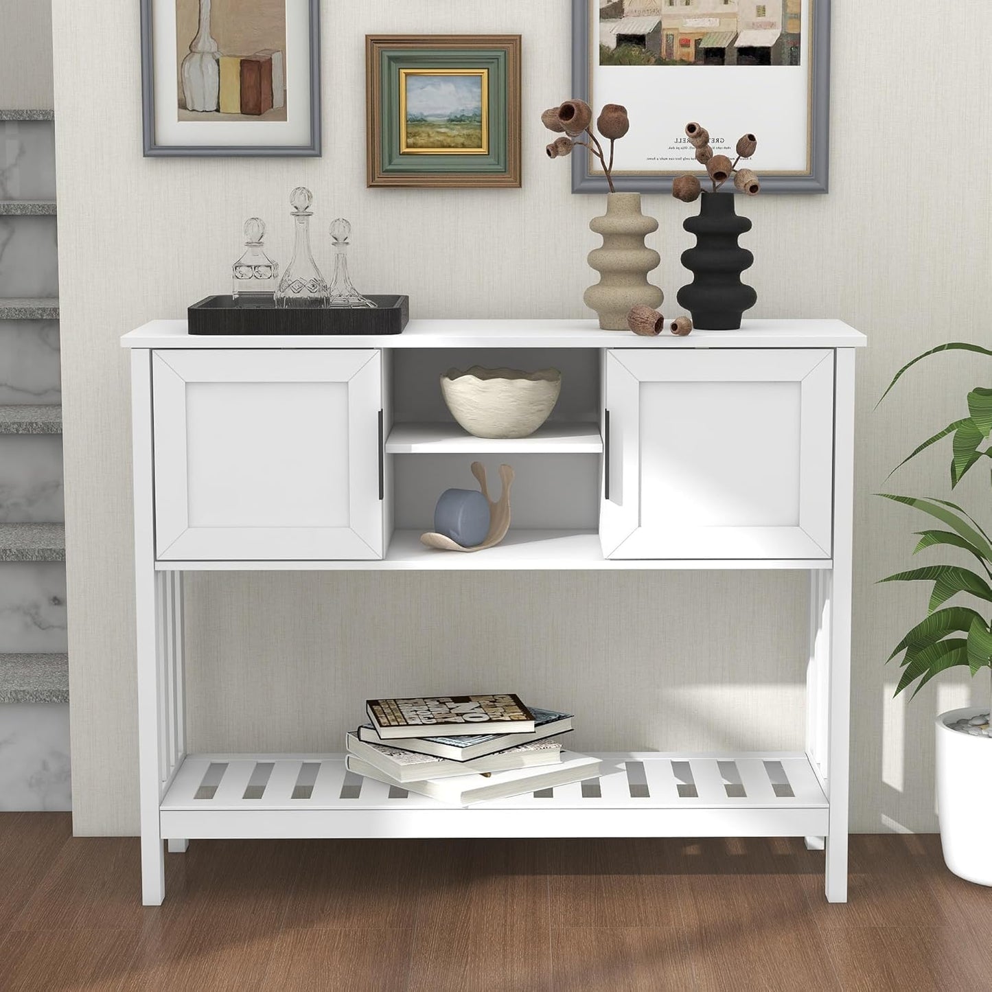 UYIHOME Narrow Console Table with Storage Space 2 Doors 30 x 100 x 80 cm White