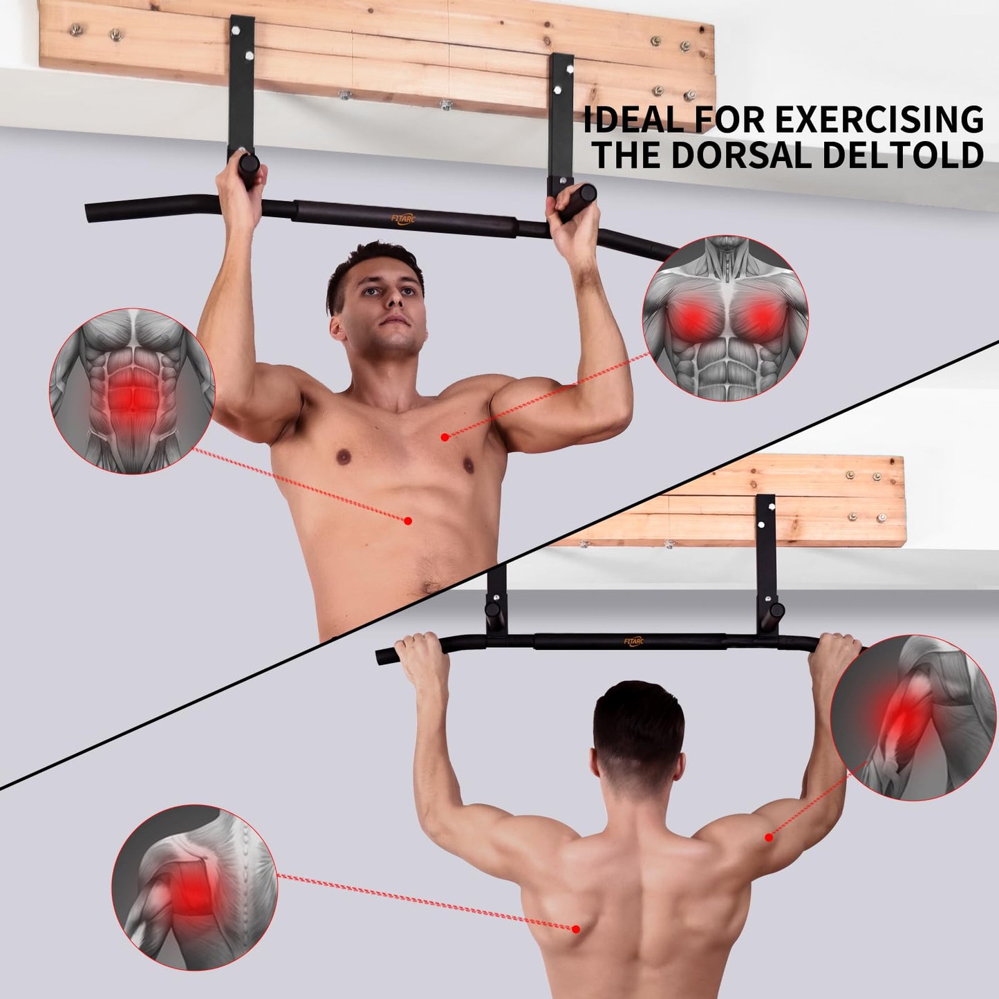 Fitarc Joist Mount Pull Up Bar, Chin Up Bar Ceiling Mount, Heavy Duty, Workout for Home Gym, 42 in Wide,Black
