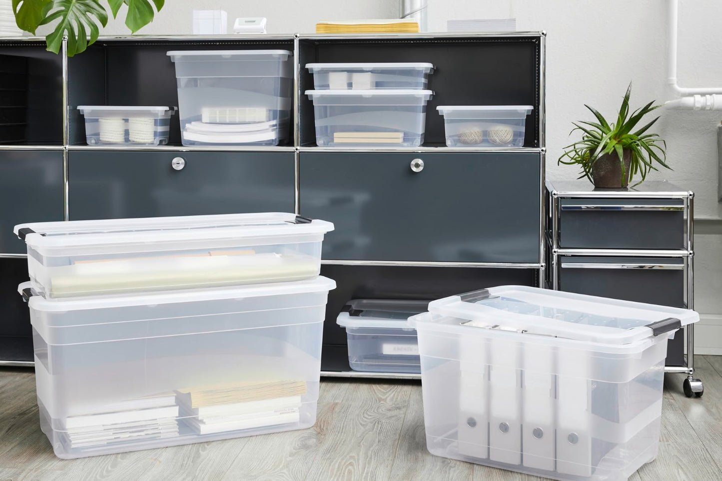 keeeper Cornelia 2 x Storage Box with Lid and Sliding Closure, 79.5 x 39.5 x 40 cm, 83 L, Transparent