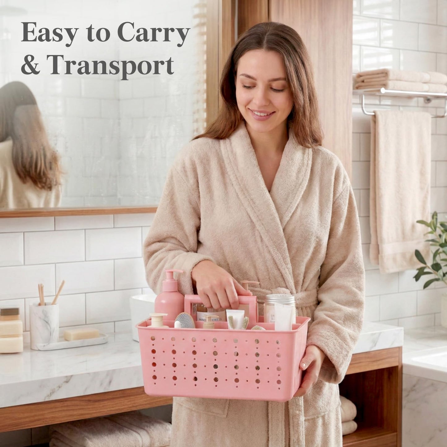 Lifewit Plastic Shower Caddy with Compartments and Handle, Pink