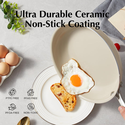 Redchef Nonstick Frying Pan Skillet 24cm, Ceramic Non-Stick Saute Pans, 9.5'' Cooking Fry Pan with Stay Cool Handle, All Stovetops (Gas, Electric &