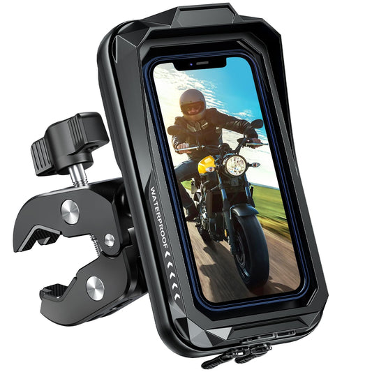 BTNEEU Motorcycle Phone Mount Waterproof 360? Rotatable Motorbike Phone Holder with Touch Screen Sun Visor Anti-Shake Motorcycle Mirror Phone Holder