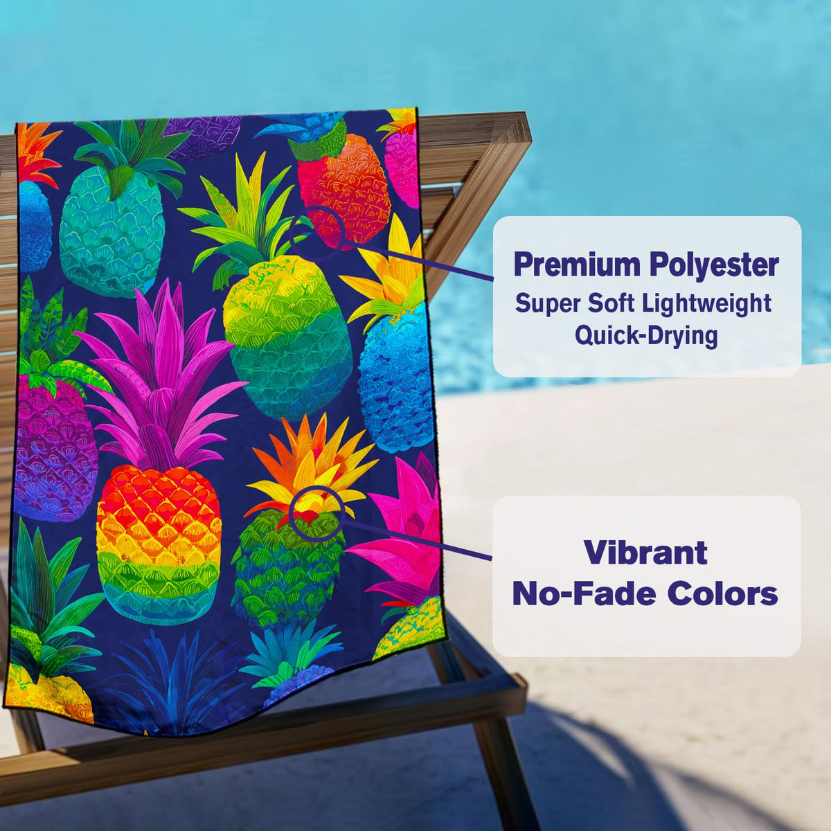 Violetpos Rainbow Pineapple Beach Towel, Extra Large 180x90 cm 250GSM Microfibre, Sand Free Quick Dry