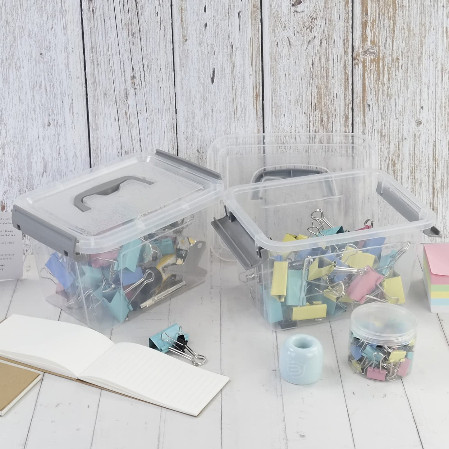 Saedy 6 Pack 3 L Small Lidded Containers, Latching Storage Box with Handle