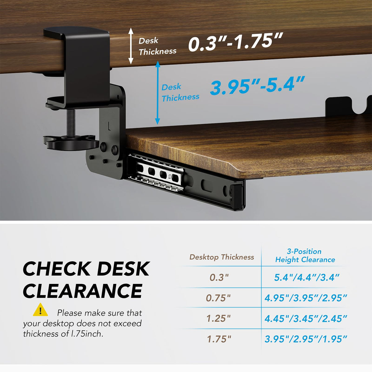 AX WABER Keyboard Tray Under Desk Pull Out with Extra Sturdy C Clamp Mount System, 833