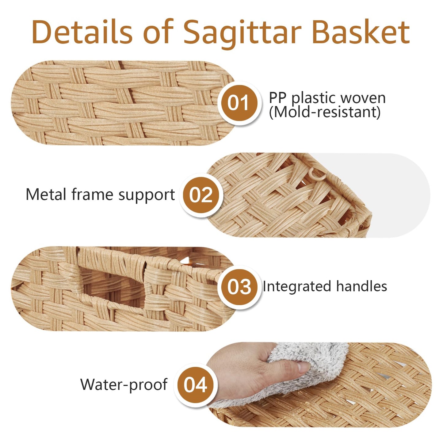 Sagittar Foldable Woven Basket Made of Imitation Rattan, 31x31x31cm Storage Basket for Pantry, Cupboard, Toy Cupboard, Shelf Basket Cube, Waterproof