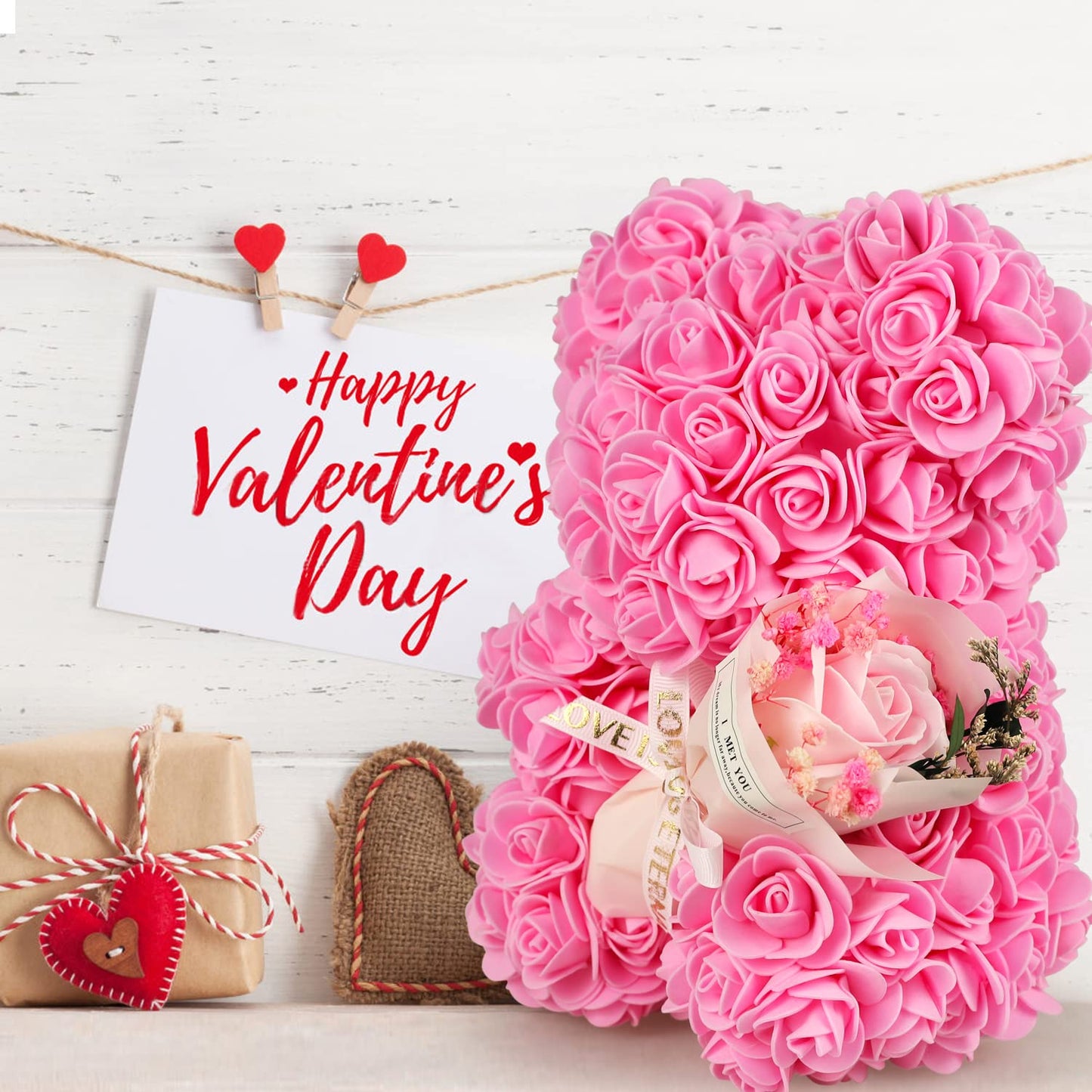 POHOMEGK Valentines Gifts for Her, rose bear Gifts for Women, Valentines Day Gifts Rose Bear, Rose Teddy Bear, Valentines Gifts for Kids, Birthday, I