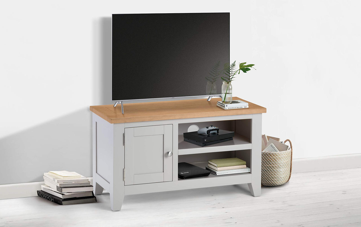 Julian Bowen Richmond TV Unit for up to 65" TVs, Grey/Oak - H50 x W91cm