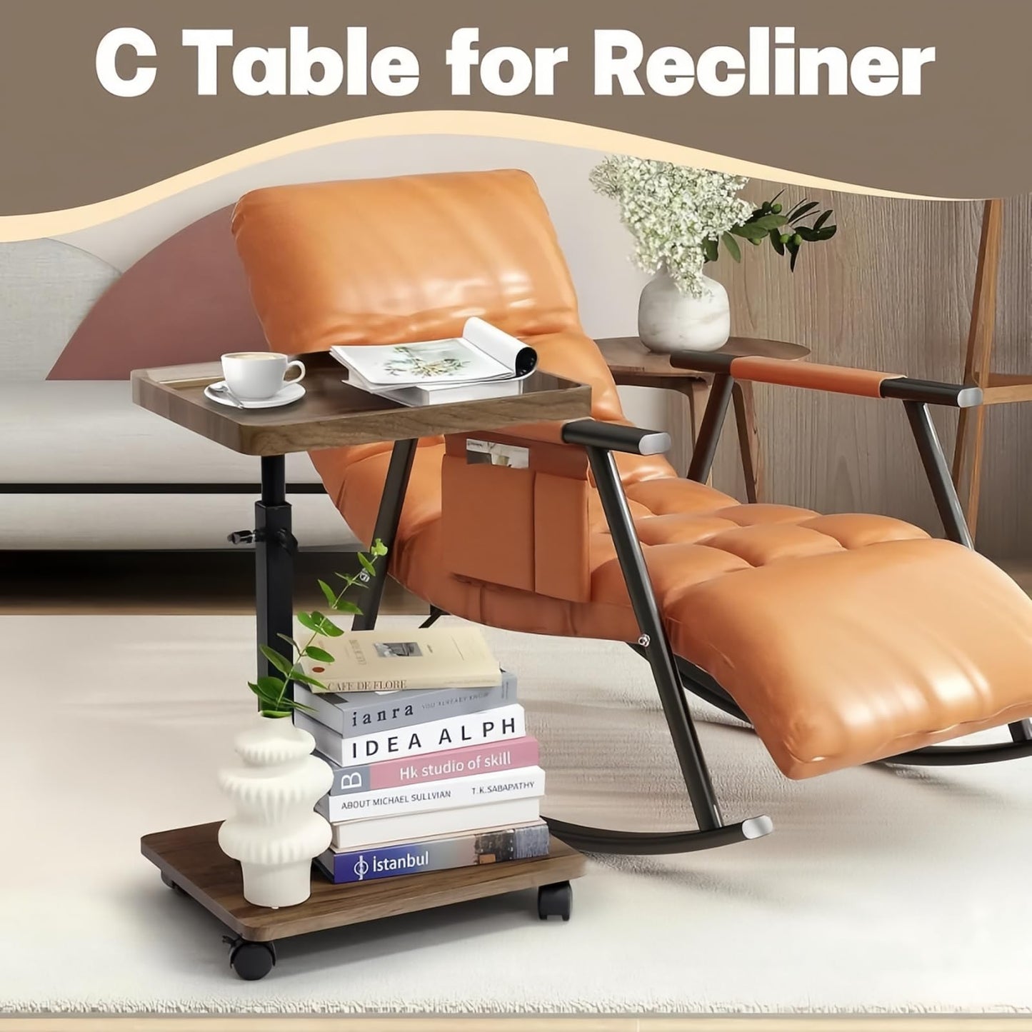 HaoXiao Futrue Adjustable Side Table Height Mobile Wooden Bed Side Tables 360° Rotate,Easy To Use Perfect for Relaxing Sofa Table