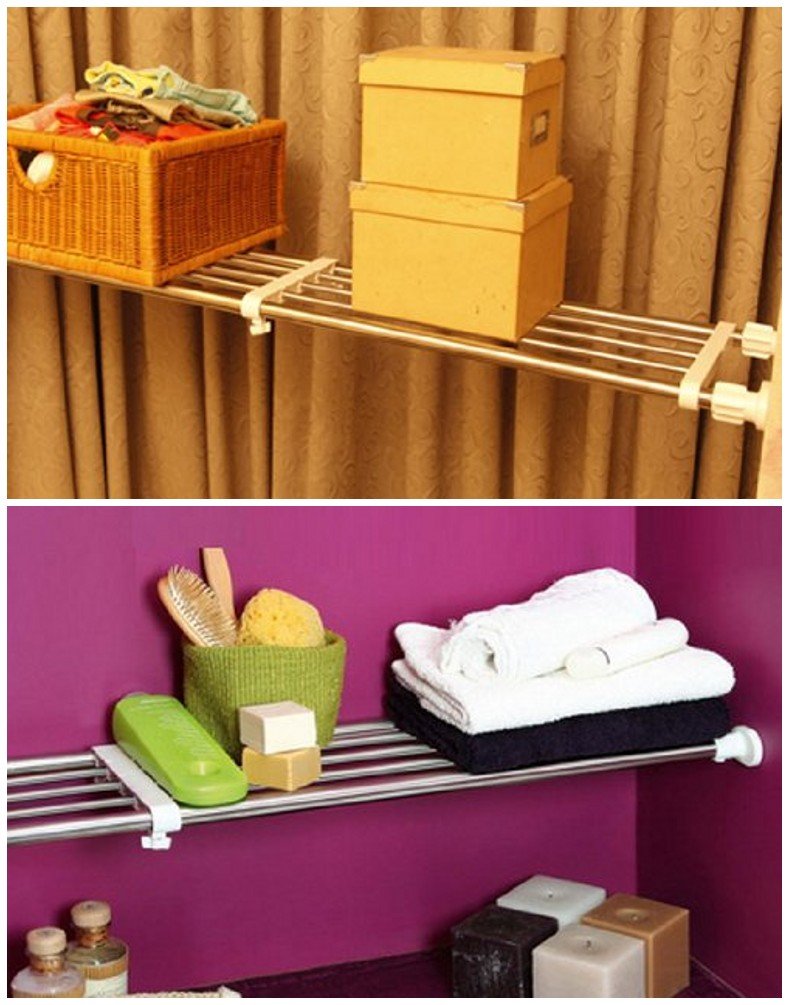 BAOYOUNI Extendable Wardrobe Cupboard Shelf Rack Heavy Duty Adjustable Closet Storage Shelves Expanding Clothes Hanging Tension Pole Rods Kitchen