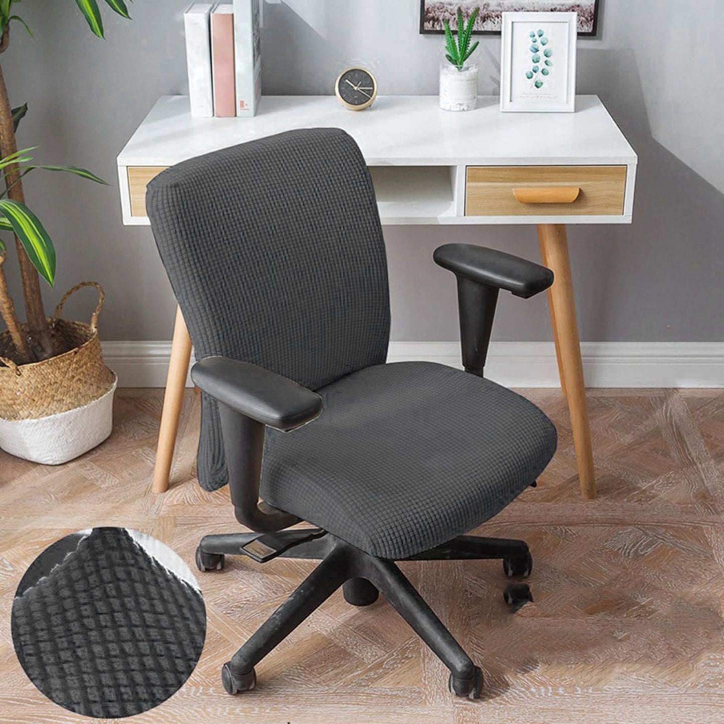 Fenteer Stretch Office Covers Seat Cover Slipcover Desk Seat Cushion Protectors for Computer, Dark Grey