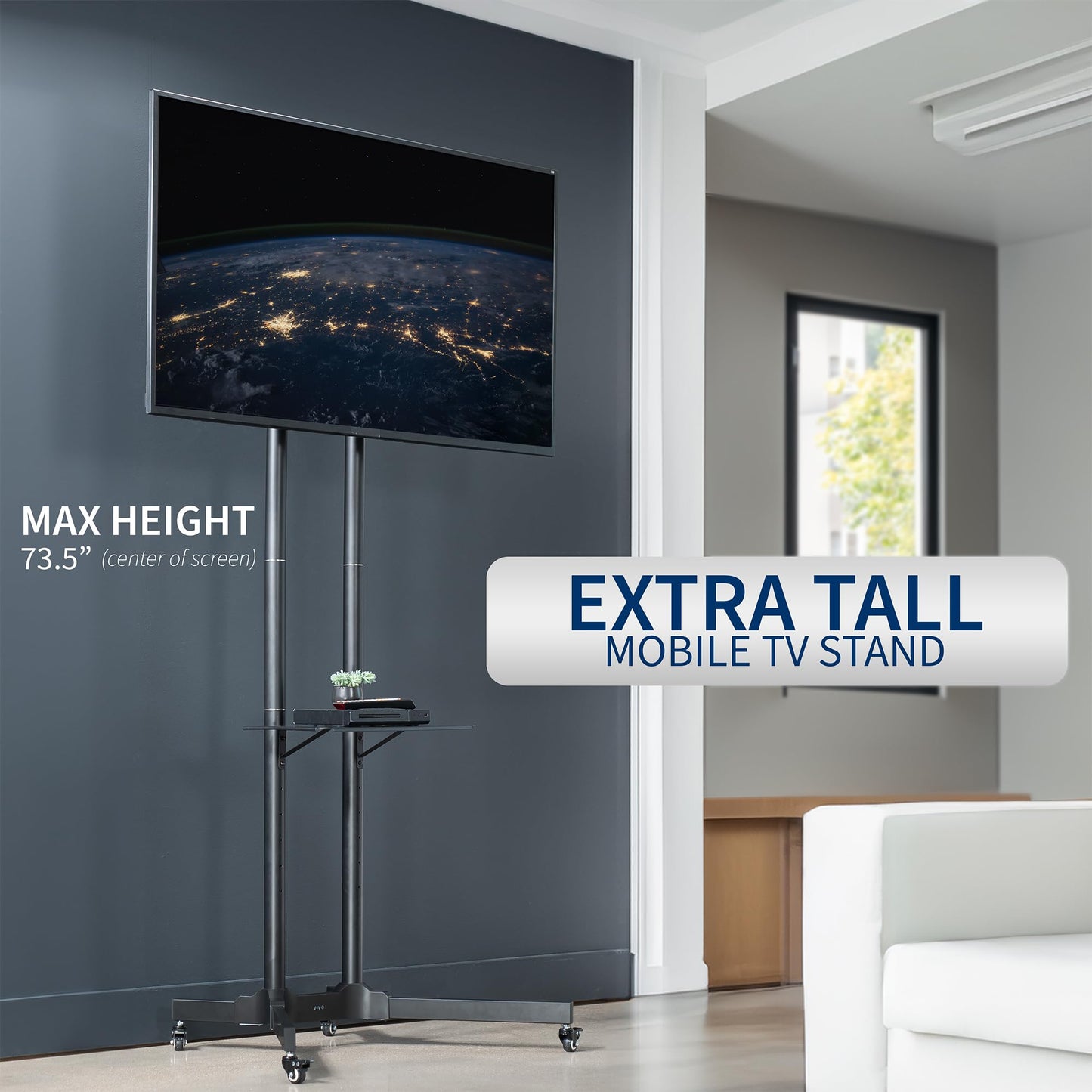 VIVO Tall TV Cart for 32 to 83 inch Screens up to 50kg, LCD LED OLED 4K Smart Flat and Curved Panels, Rolling Stand with Laptop DVD Shelf