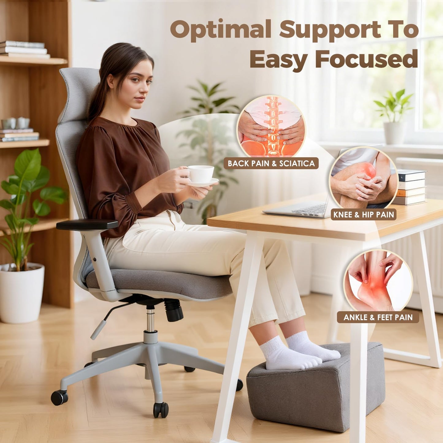Neulriscn Foot Rest Under Desk, Adjustable Footrest with 3 Optional Height, Ergonomic Foot Stool Footrest Pillow Cushion with Feet Warm Pocket for
