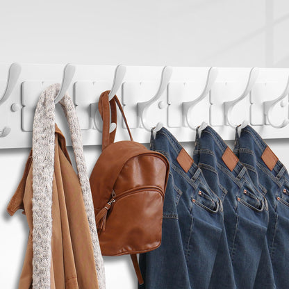 VIEBSOTG Coat Rack Wall Mounted,Wooden Wall Coat Rack with 8 Double Hooks for Hanging Coats,Hats,Jackets White, 8 Double Hooks