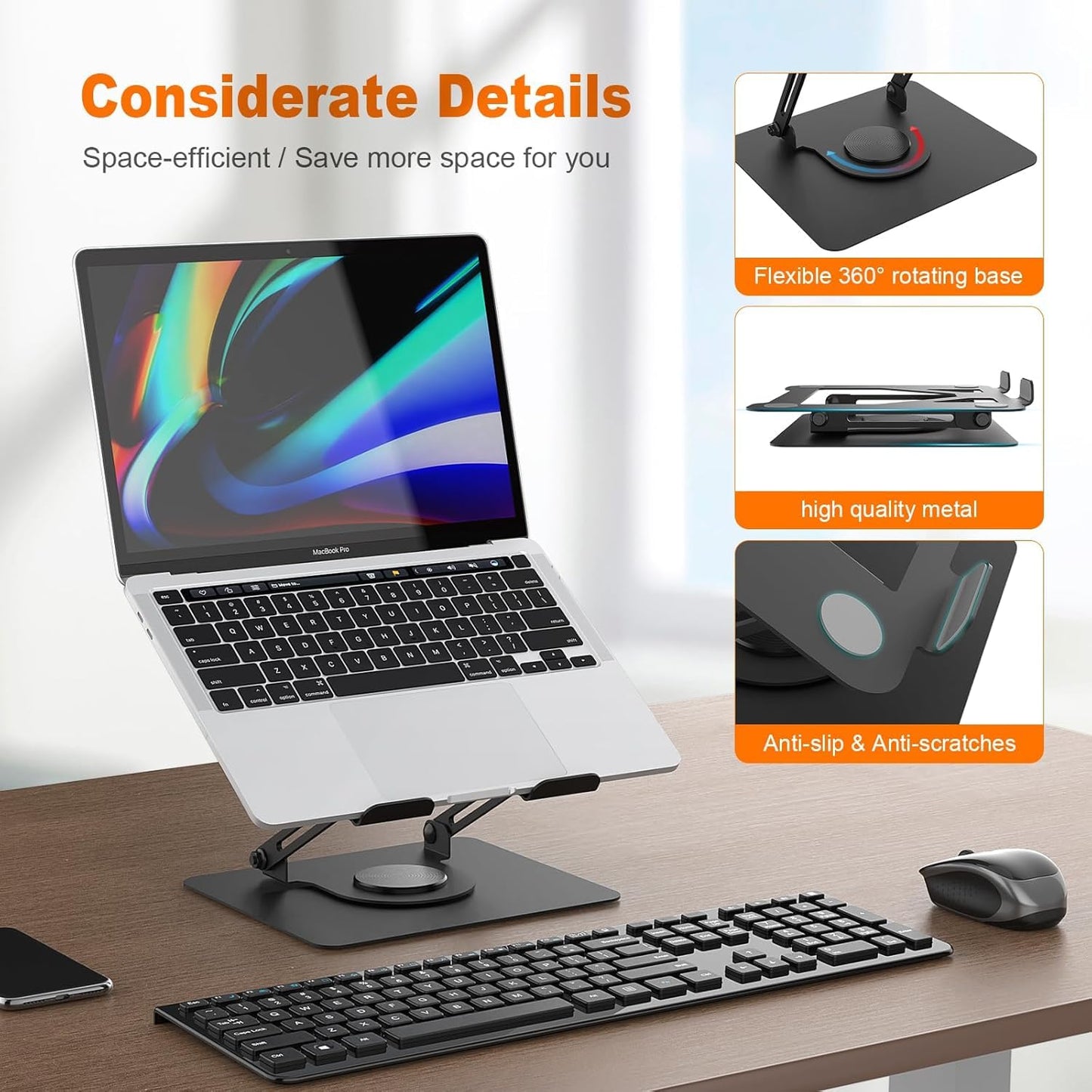 GRIFEMA Laptop Stand for Desk, 360 Swivel Adjustable Height Laptop Stand