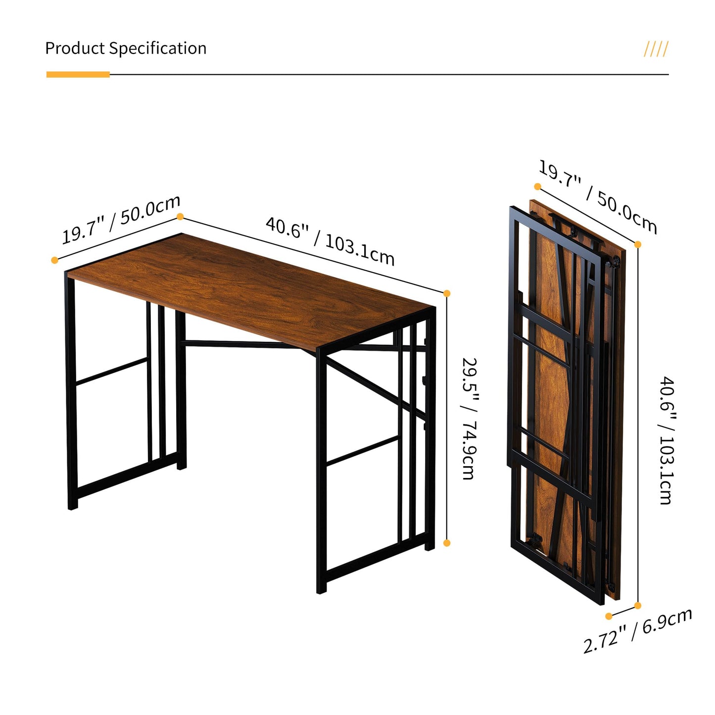 Lutown-Teen Folding Computer Desk 103 cm No Assembly Required, Mahogany