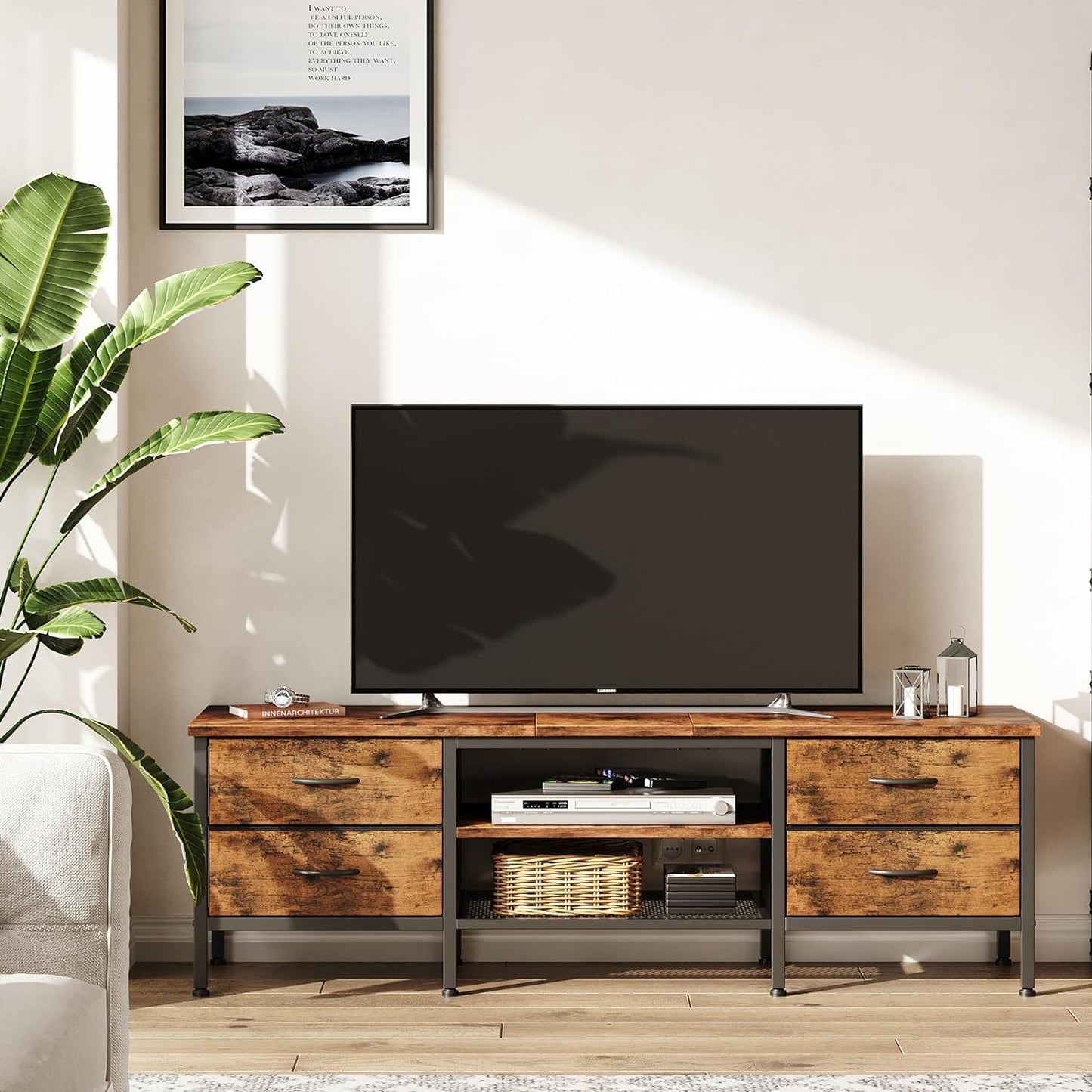 CAIYUN TV Stand with Storage, TV Table 63 Inch with Drawers for 65 70 Inch TV, TV Console Table, TV Bench for Living Room, Bedroom(Brown,63 Inch)