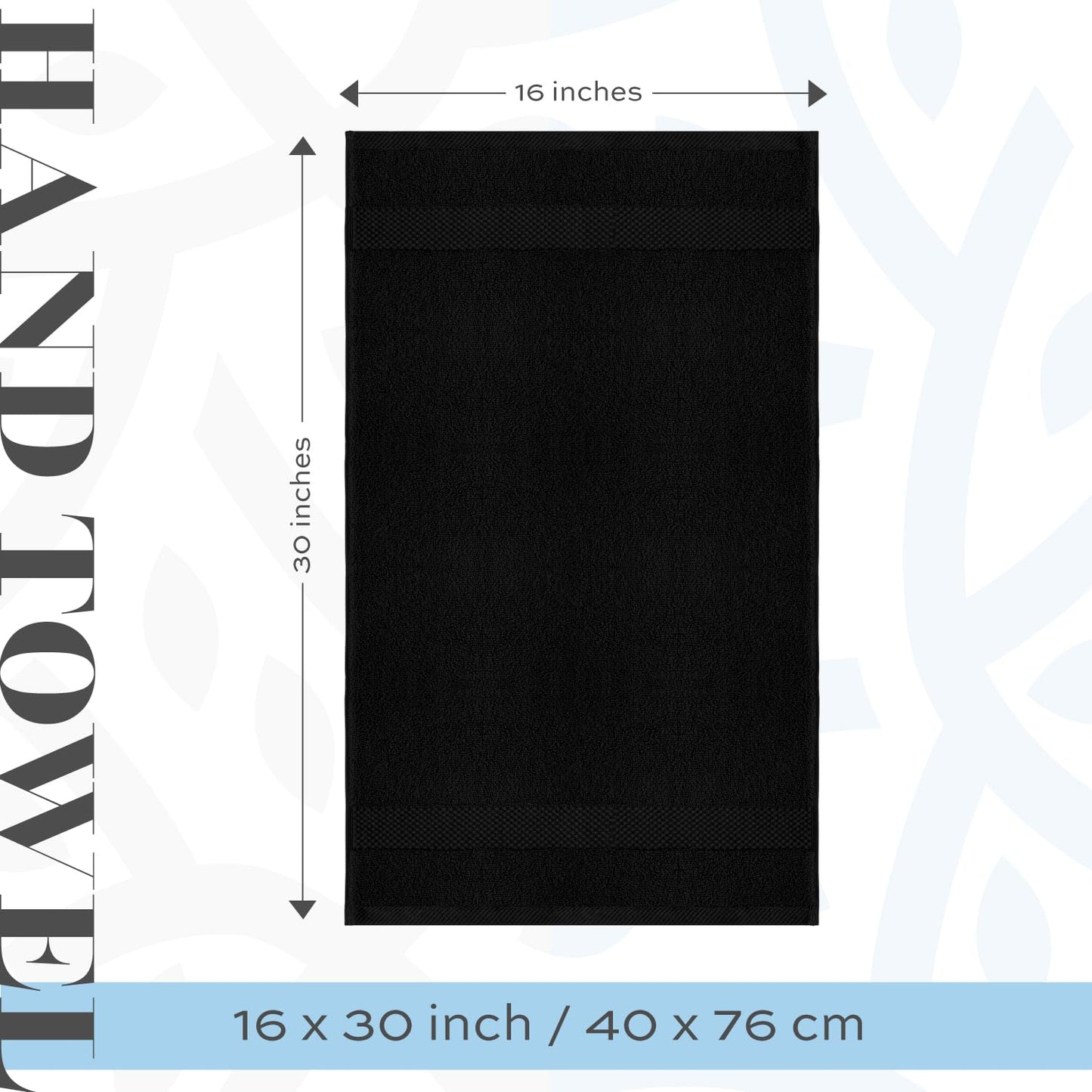 White Classic Luxury Black Hand Towels, 100% Cotton Bathroom Hand Towels Set of 6, Hotel Towels Extra 40x76 cm