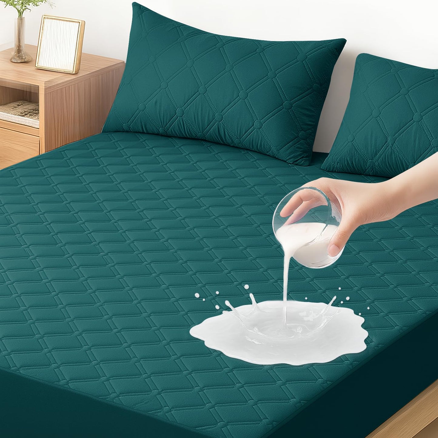 Ystyle Fitted Sheet 180 x 200 cm, Microfibre, Fitted Sheet - Mattress Height up to 30 cm, Dark Green