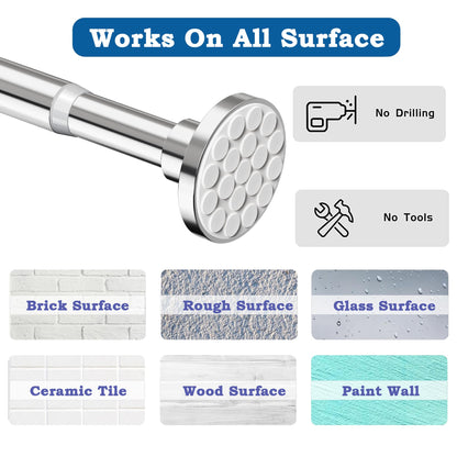 Shower Curtain Rod Extendable Tension Rod No Drilling Shower Curtain Rail Wardrobe Rail for Bathroom,Bedroom,Wardrobe 69-90CM Φ25mm