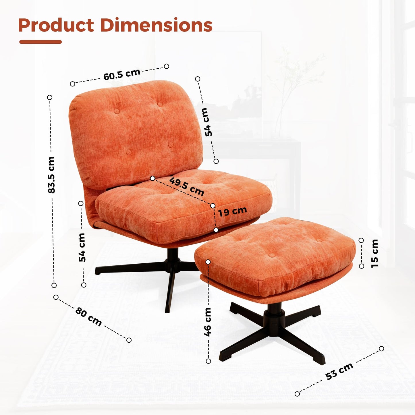 BonVache Foldable Armchair with Footstool, Chenille Accent Chair with Ottoman for Living Room, Fluffy Occasional Lounge Chair for Bedroom and Office