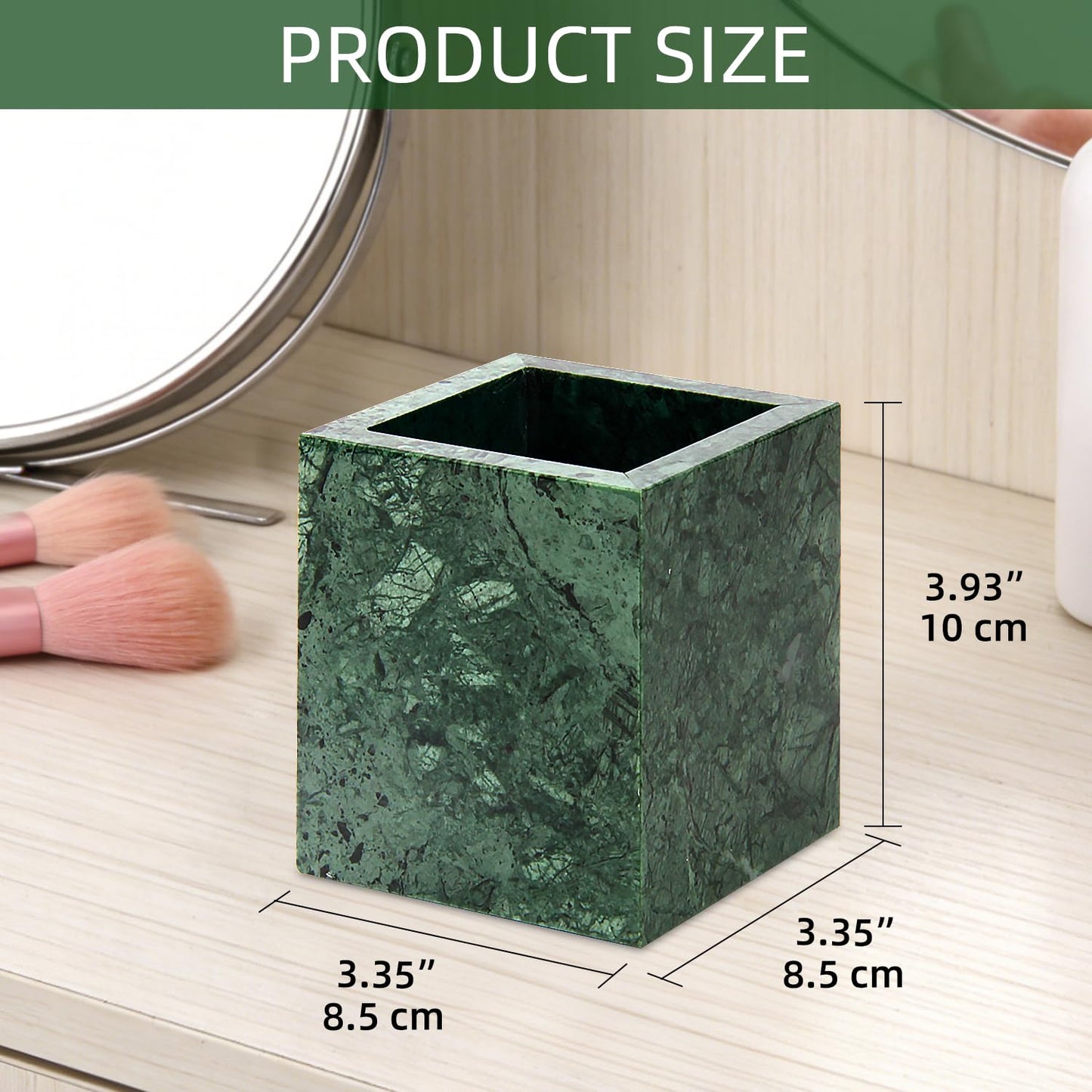 Natural Marble Toothbrush Holder, Blackish Green, 8.5 x 8.5 x 10 cm