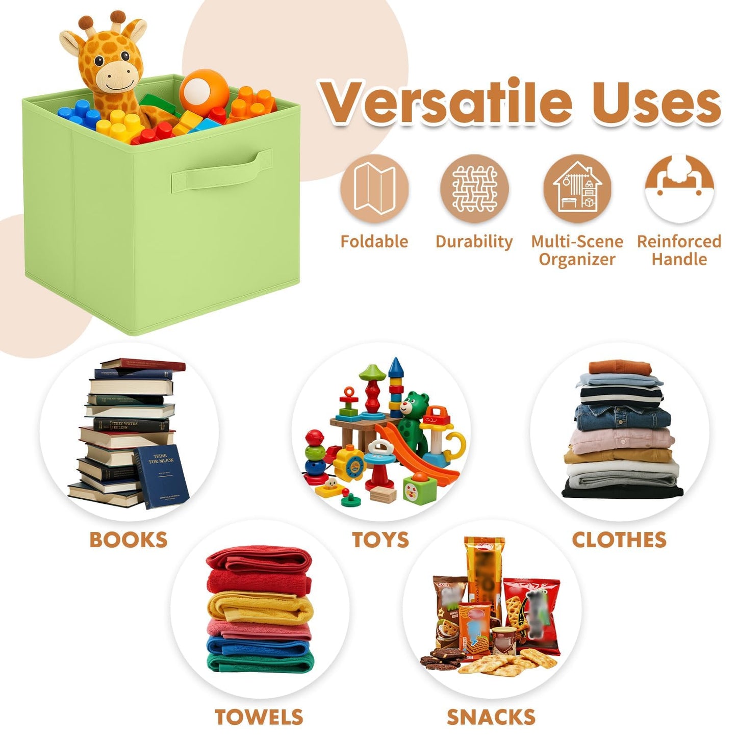 Pinkgarden Storage Box, Collapsible Fabric Storage Cube with Handles for Home, Kids Room, Closet and Toy Organization,Pack of 4, 33 x 33 x 33 cm