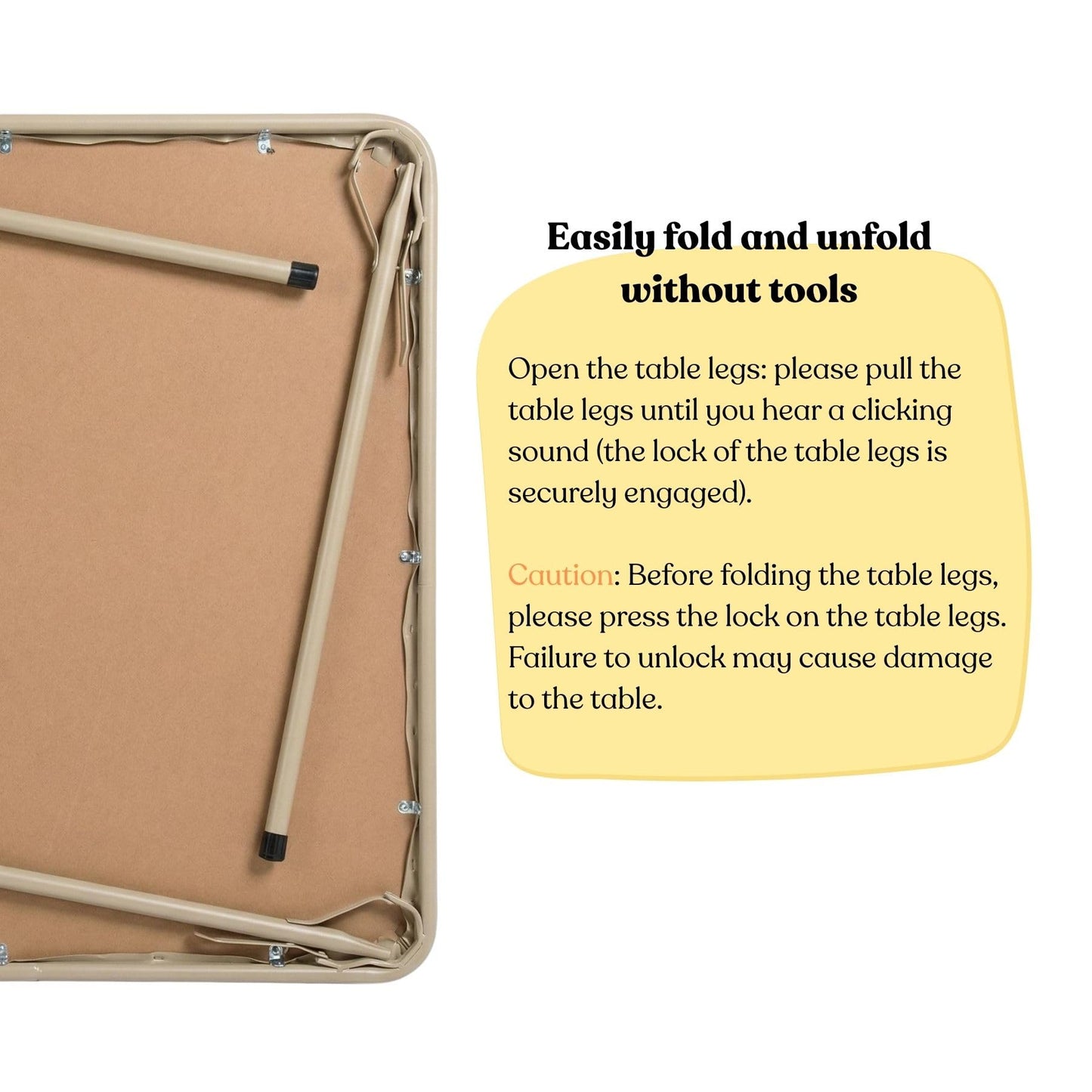 FurnitureR Folding Square Dining Table,Card Game Play Desk Portable for 4 People,Adults,Teens,Boys,Girls,Indoor,Outdoor,86x86x71cm,Camel