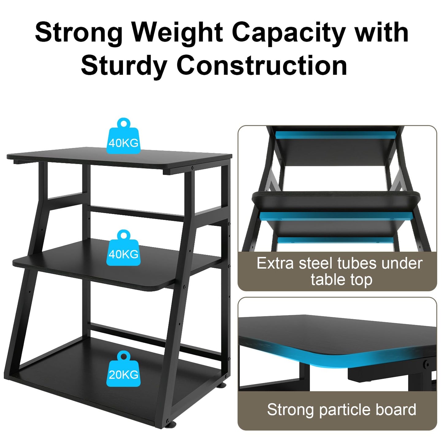 PUNCIA 60x50x75cm Printer Stand, 3 Tier Printer Table with Storage