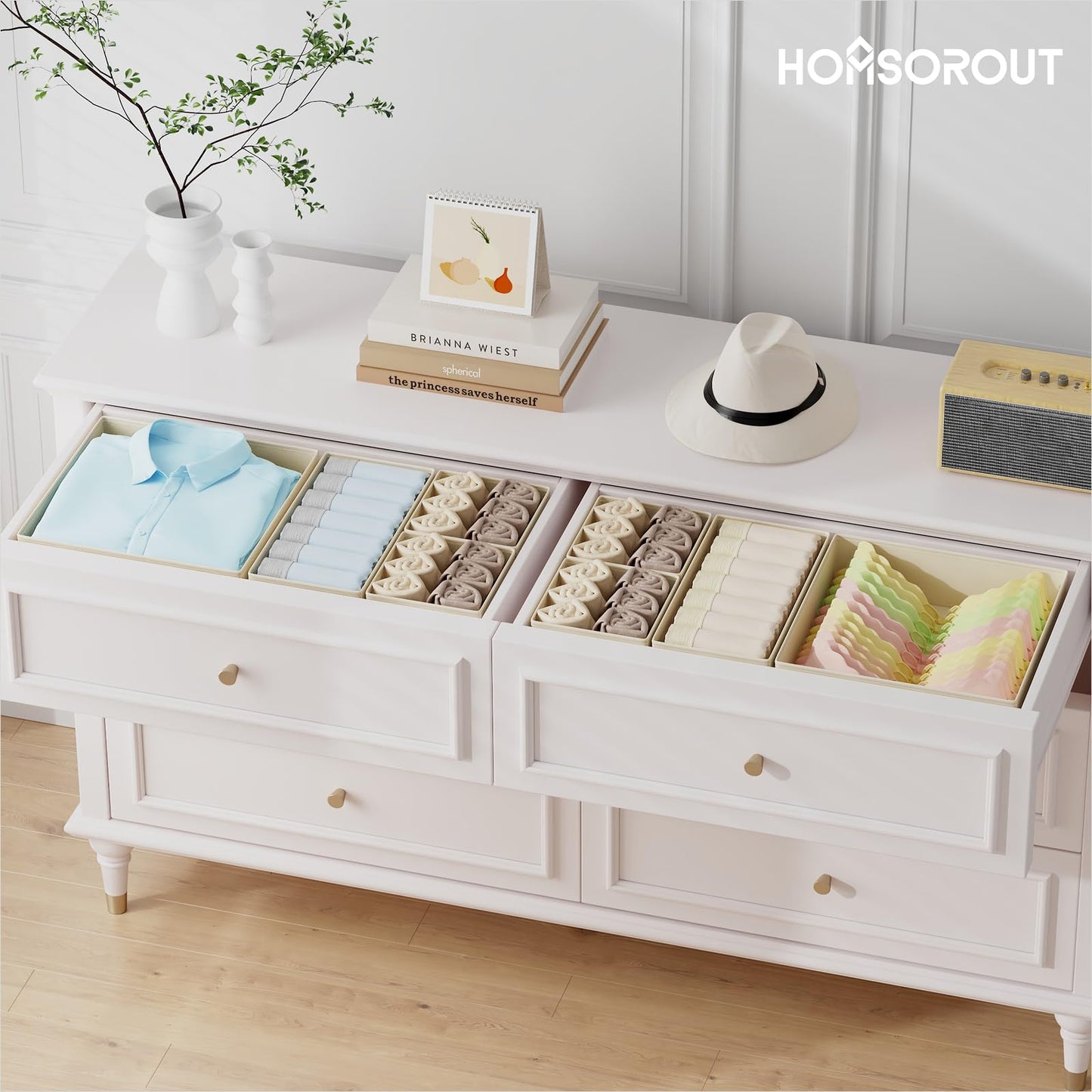 Homsorout Drawer Organisers Foldable Drawer Dividers - 10 Pack Fabric Clothes Wardrobe Storage Boxes Drawer Dividers Cubes for Dresser, Socks