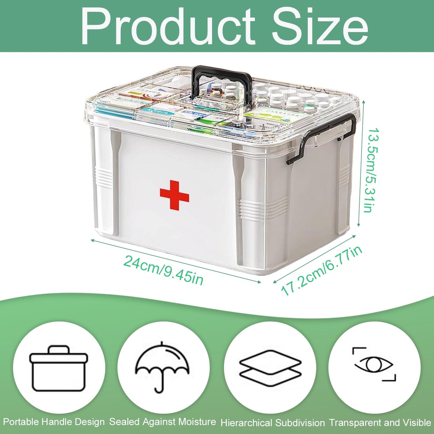 Sightday Medicine Storage Box,Household Medicine Storage Box Organiser,Double Layers First Aid Box,Multi Grid Portable with Lid Medication Cabinet