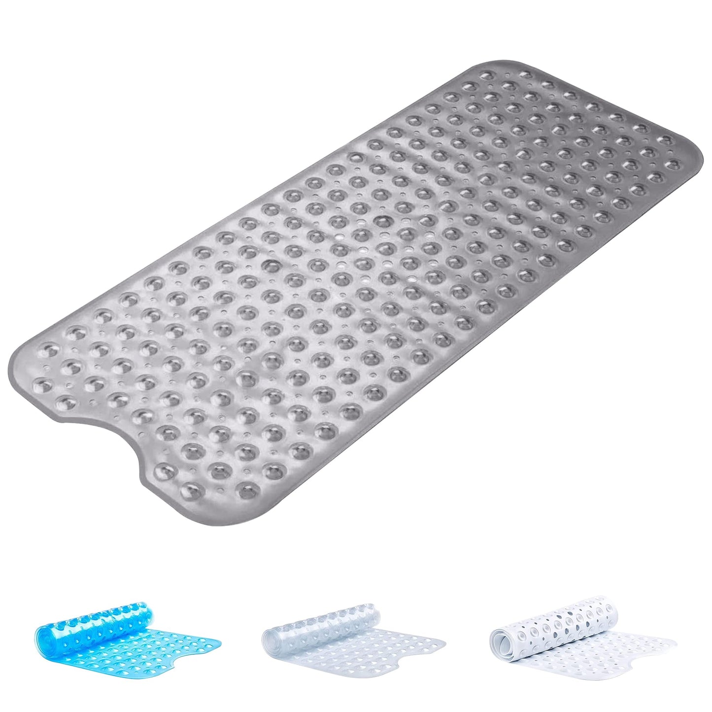 Oxford Homeware Shower Bath Mat Non Slip Anti Mould - Grey 70x38 cm Shower Mat for Bathtub and Bathroom with Drain Holes and Strong Suction Cups