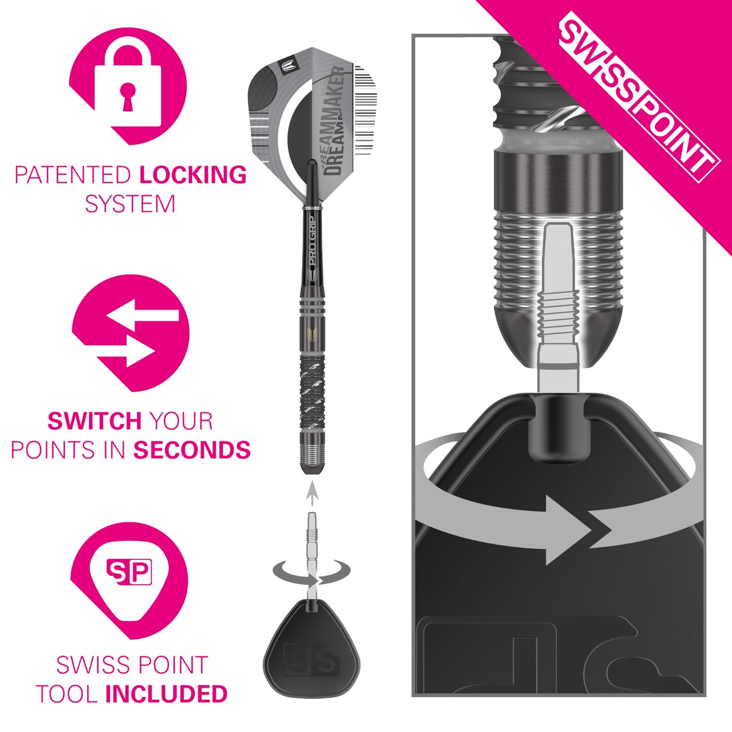 TARGET Darts Dimitri Van Den Bergh x ECHO 90% Tungsten Steel Tip Darts Set ? 23g Steel Tip Dart Set, Swiss Point Darts, SP Tool Included, Player