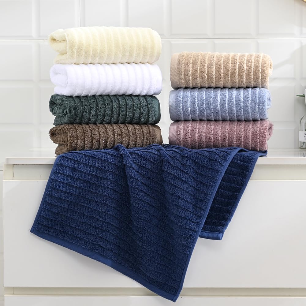 sense gnosis Blue Hand Towel Set of 2 Soft Stereoscopic Ladder Striped Design 100% Cotton Absorbent Luxury Decorative Towel for Bathroom 13 x 29 Inch