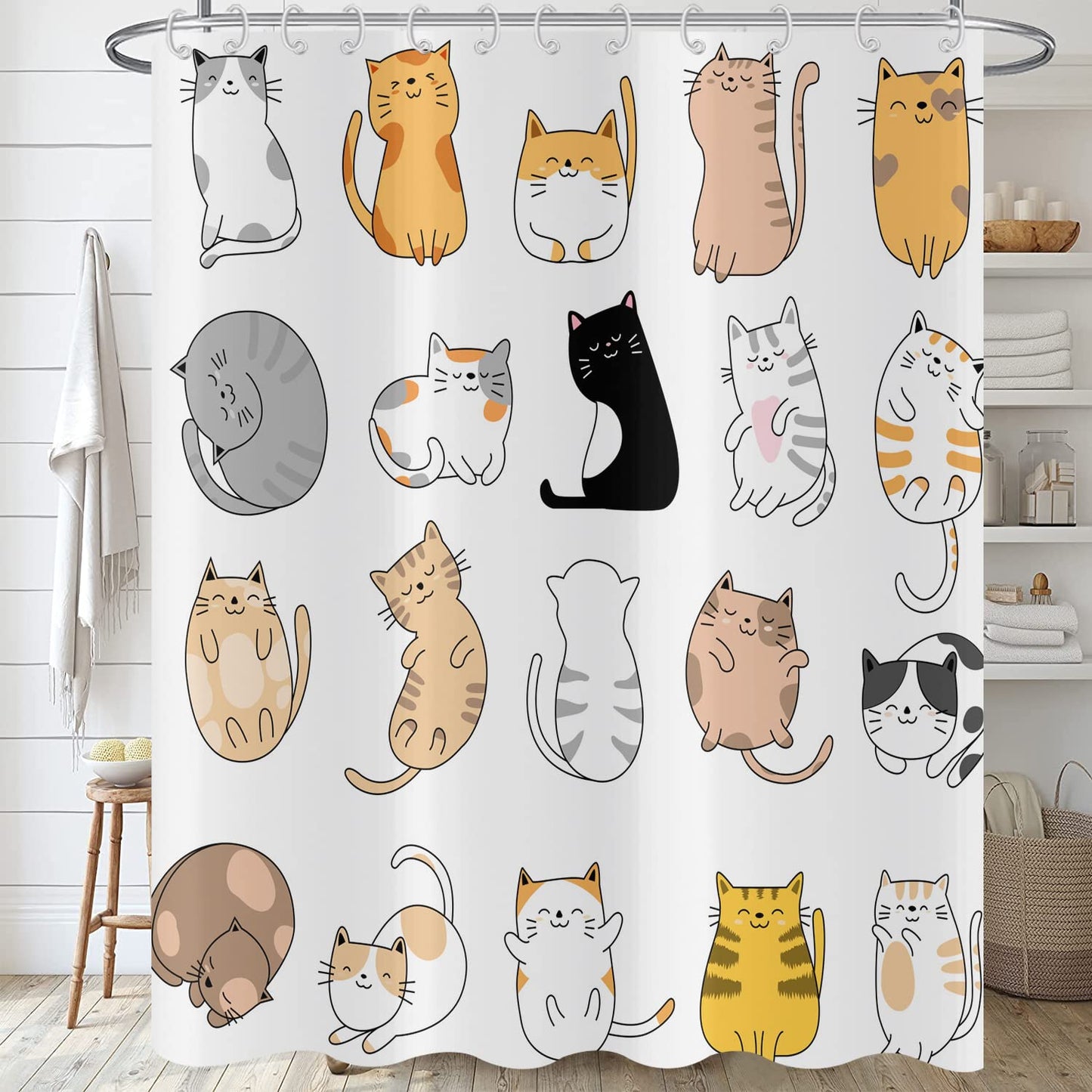 Hnmdmyi Cat Shower Curtain 180x180, Funny Cartoon Animal Kitten Colorful Lovely Pets Kids Boys Girls Bathroom Curtains with Hooks Waterproof Polyester