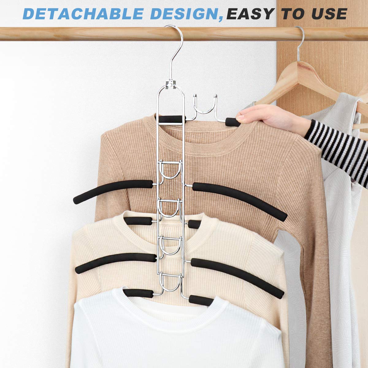 DOIOWN 2 PACK Multi Layers Clothes Hangers- 5 in 1 Anti-slip Coat Hangers Sponge Metal Wardrobe Storage Rack Space Saving Organizer for Jacket Coat
