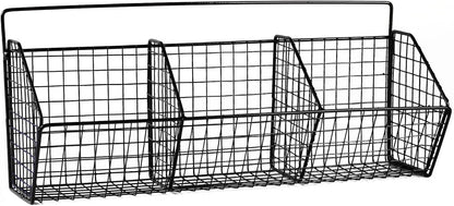 Gzsekken Wall-Mounted Hanging Kitchen Storage Baskets,Metal Storage Baskets with 3 Sections Wire Basket Kitchen No Drilling Adhesive Basket Organiser