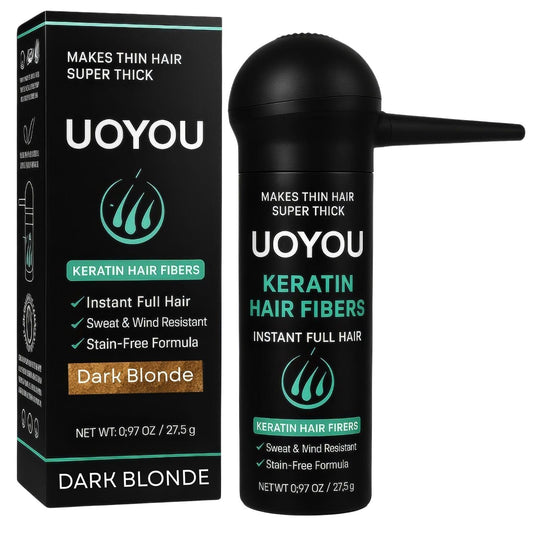 UOYOU Hair Fibres DARK BLONDE 27.5g with Pump Applicator ? Natural Keratin Hair Building Fibers for Thinning Hair ? Undetectable, Sweat- &