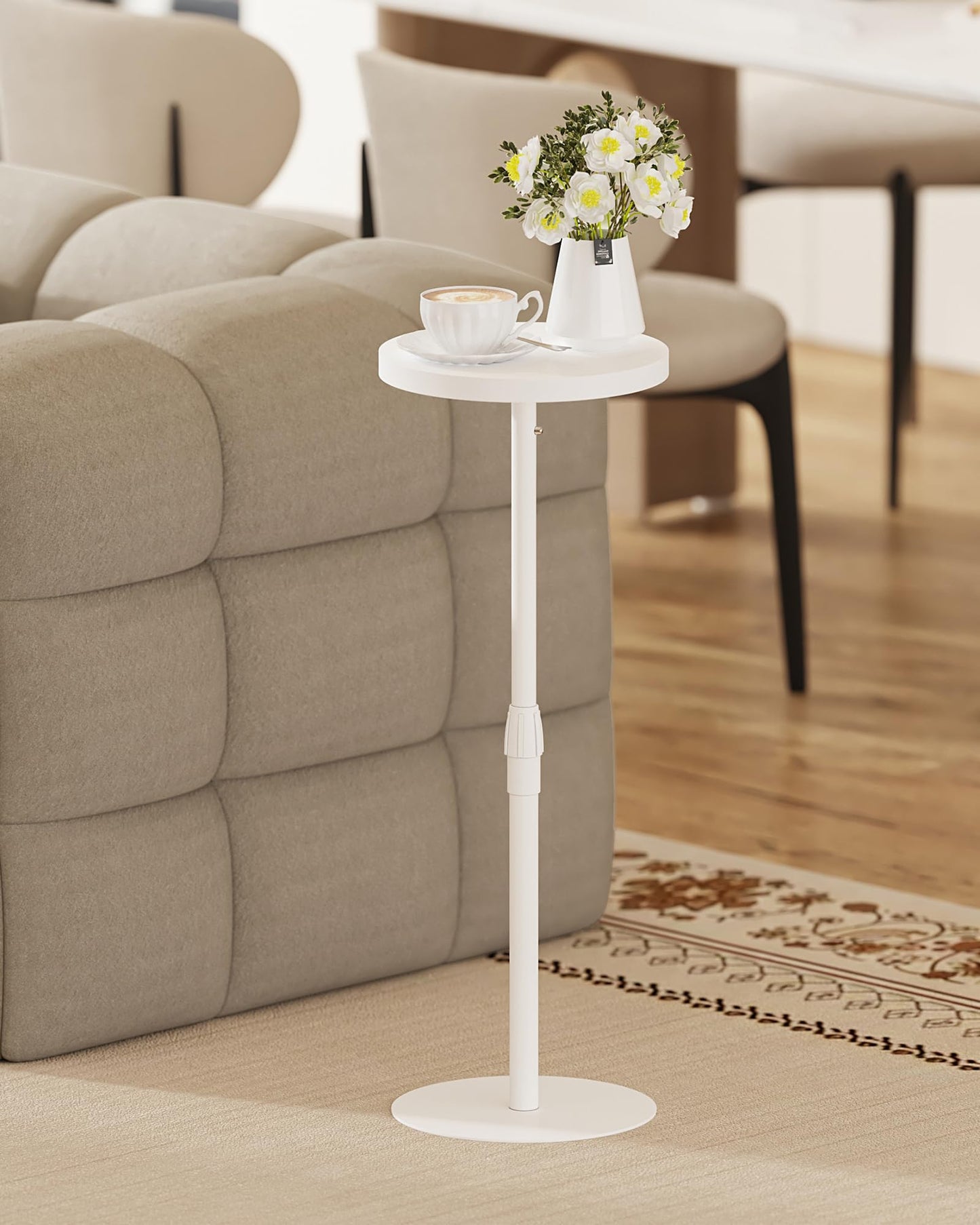 TUTOTAK Tall Round Side Table, Adjustable height, Small End Table, Drink Table, Pedestal Side Table, livingroom, White TB01BW096EU